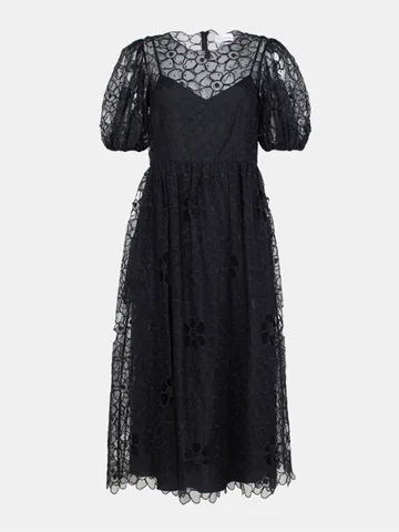Black tulle midi dress with puffy sleeves